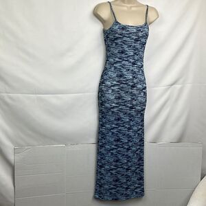Freshman Nordstrom Ribbed Knit blue Marled spaghetti strap maxi dress size s NWT